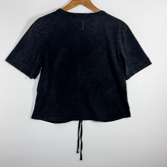 AllSaints Gigi Tee Womens Size 10 Black Washed Cotton Drawstring V Neck Top - Picture 4 of 13